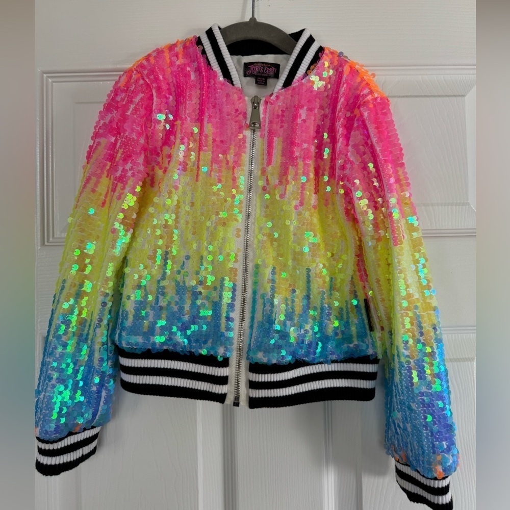 Nickelodeon JoJo's Closet Rainbow Flip Sequin Bomber Jacket Child Size 4/5